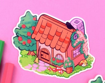 Cottagecore Sticker: Spring Flowers, Mushrooms, Apple Tree - Waterproof 3"