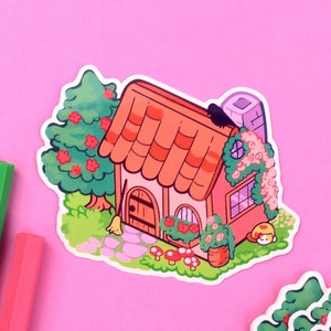 Cottagecore Sticker: Spring Flowers, Mushrooms, Apple Tree - Waterproof 3&quot;