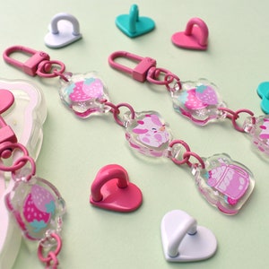 Strawberry Milk Keychain Charm | ~5&quot; long | Cute Strawberry Cow Linking Keychain