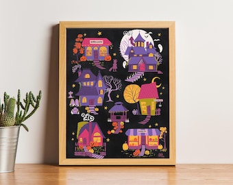 Halloween Village 8"x10" Art Print