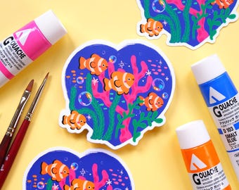 Coral Reef Sticker | 3" | Cute Clown Fish Friends