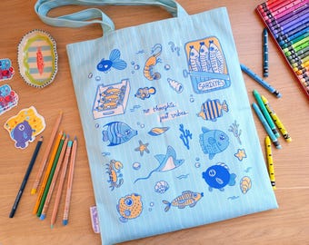 No Thoughts Fish Tote Bag | 14" x 15" | Reusable Bag