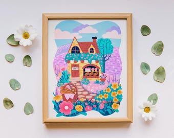 Whimsical Bakery 8"x10" Art Print | Acrylic Gouache Painting