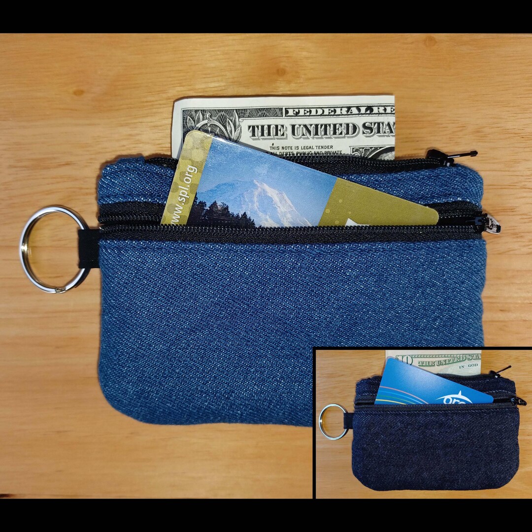 Triple Zipper Denim Wallet – Small Zipper Pouch – Vegan Credit
