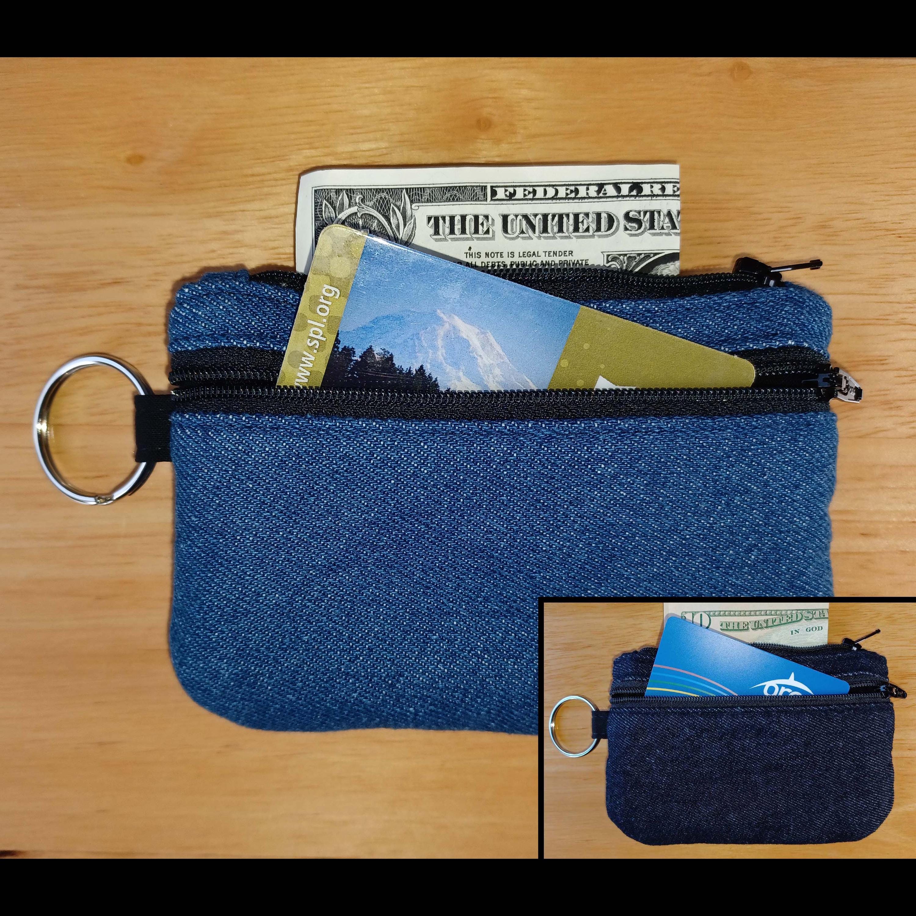Triple Zipper Denim Wallet – Small Zipper Pouch – Vegan Credit