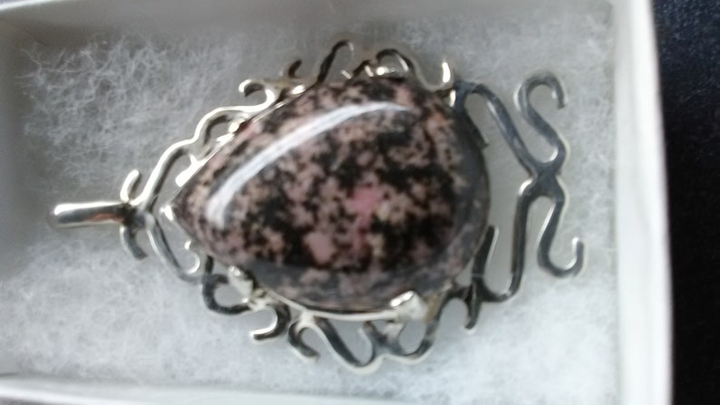 Hand Crafted Pink and Black Rhodonite Cabochon set in a hand made Sterling Silver Pendant Very Nice!!