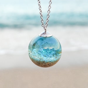 Beach sand necklace, Ocean water necklace, Beachy jewelry, Unique gifts for the beach lover, Ocean theme jewelry, Blue resin necklace