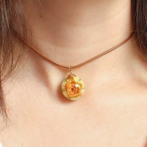 Yellow rose charm choker, Real flower necklace, Choker necklace adjustable, Boho flower jewelry, Yellow flower necklace, Rosebud necklace image 1