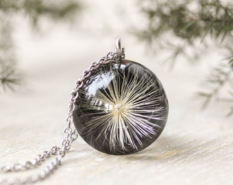 Real dandelion wish necklace, Nature jewelry necklace, Unique christmas gifts idea for women, Dandelion necklace resin, Make a wish necklace