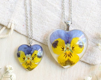 Matching necklaces for mom and daughter, Pressed flower necklaces, To my daughter necklace from mom, Pansy jewelry, Special gift for women