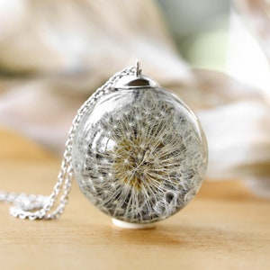 Dandelion sphere necklace, Real dandelion flower necklace, Sphere necklace, Fairy tale necklace, Resin crystal necklace, Dandelion gifts