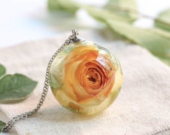 Yellow rose necklace, Dried rose flower necklace, Birthday gifts for mother, Yellow necklaces for women, Big flower necklace, Yellow jewelry