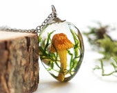 Cottagecore necklace, Real mushroom pendant with Green Moss, Woodland necklace, Botanical resin jewelry, Cottagecore gift for him or her