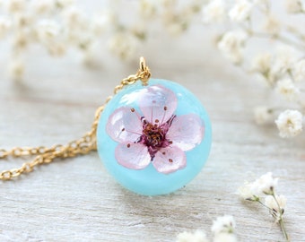 Sakura flower necklace, Pressed flower necklace, Cherry blossom jewellery, Lovely gift for her, Pink flower necklace, Sakura jewellery