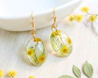 Real flower earrings, Terrarium earrings, Resin flower earrings, Floral earrings dangle, Birthday gift for mom garden, Dainty flower jewelry
