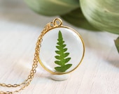 Fern leaf necklace, Botanical resin necklace, Plant lover gift for women, Pressed flower necklace gold, Delicate pendant necklace