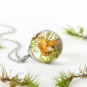 Tiny mushroom necklace, Nature necklace, Real moss necklace, Green dainty necklace, Gift idea, Botanical resin jewelry, Mushroom lover gifts