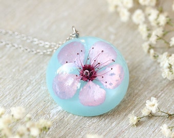 Cherry flower necklace, Sakura necklace, Japanese flower necklace, Pale pink jewelry, Sakura blossom necklace, Birthday gift ideas for women