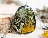 Forest aesthetic necklace, Real lichen necklace, Boho black jewelry, Pressed plant necklace, Nature lover gifts idea, Forest witch jewelry