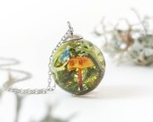 Fairy garden necklace, Real mushroom pendant necklace, Green moss necklace, Forest fairy jewelry, Fantasy gift ideas, Botanical pendant