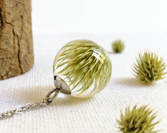 Schotland distel hanger, gedroogde planten sieraden, milieuvriendelijke ketting, originele cadeau-ideeën, kristallen hars ketting, natuurliefhebber ketting