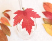 Autumn leaf necklace, Real leaf jewelry, Red leaf necklace, Autumn necklace, Nature jewelry handmade, Fall leaf necklace, for nature lover