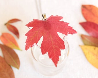Collar de hojas de otoño, Joyería de hojas reales, Collar de hojas rojas, Collar de otoño, Joyería de la naturaleza hecha a mano, Collar de hojas de otoño, para amantes de la naturaleza