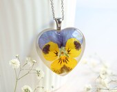 Pressed pansy flower necklace, Yellow flower necklace, Flower lover gift ideas for women, Real flower pendant necklace, Dried pansy jewelry
