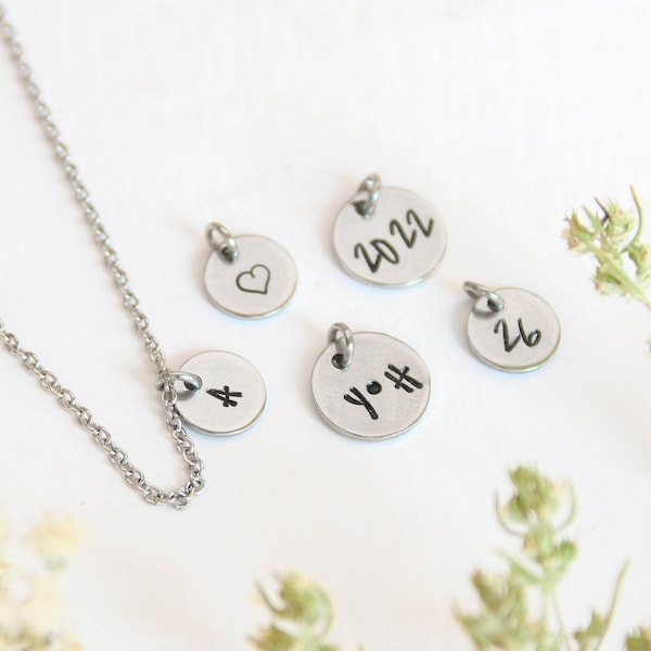 Add initial charm for necklace, Personalized letter charm, Stainless steel round charm, Custom hand stamped necklace, Personalized jewelry