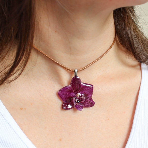 Orchid necklace choker, Real flower resin necklace, Purple flower necklace, Pressed orchid flower necklace, Birthday gifts for her unique