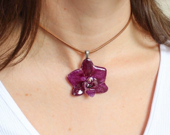 Orchid necklace choker, Real flower resin necklace, Purple flower necklace, Pressed orchid flower necklace, Birthday gifts for her unique