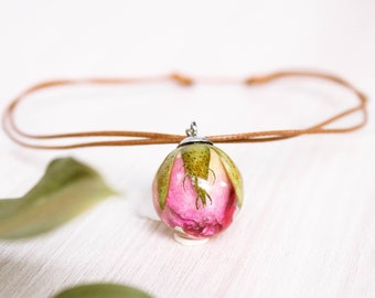 Pink rose choker necklace, Real flower necklace, Rosebud jewelry, Choker necklace for women, Pink choker necklace, Birthday unique gift idea
