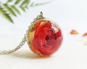 Orange rose necklace, Real rose resin necklace, Rose shaped necklace, Orange flower necklace, Birthday gifts for mother in law, Rose jewelry
