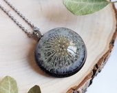 Dandelion resin necklace, Real dandelion necklace, Make a wish jewelry, Black pendant necklace, Dandelion jewelry, Gifts for her birthday