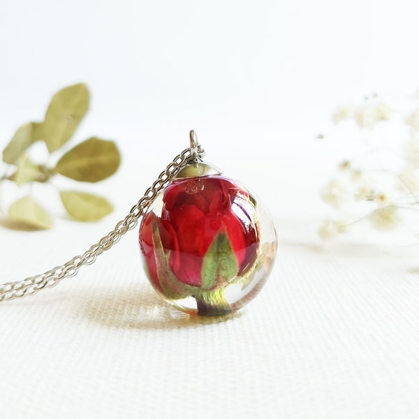 Collana di fiori di nascita di giugno, collana di rose reali, collana di fiori di compleanno, regalo di compleanno di giugno per le donne, gioielli di fiori di rosa, regali per la madre