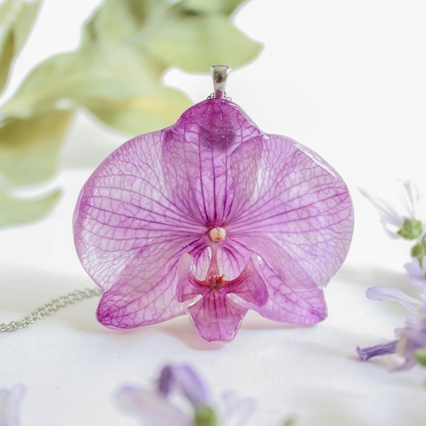 Orchid Necklace, Purple Orchid Necklace, Gift for Girlfriend, Real orchid pendant, Real flower necklace, Orchid Lovers gift, Orchid jewelry
