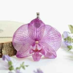Real flower necklace, Pressed orchid necklace, Orchid jewelry for women, Large choker necklace, Statement flower necklace, Gifts for women image 1