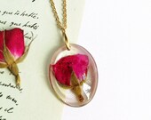 Pressed rose necklace, Romantic gift for her, Red rose necklace, Pressed flower resin jewelry, Anniversary gift for girlfriend, Gift for her