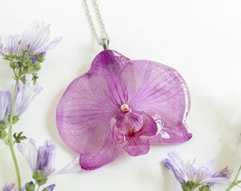 Real orchid necklace, Gift for mom birthday, Real flower necklace, Orchid jewelry Phalaenopsis flower Purple flower necklace Gift for mother