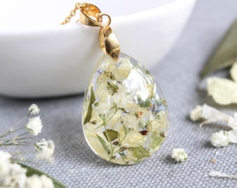 Collier préservation de bouquet de mariage personnalisé, cadeau de mariage personnalisé pour la mariée, fleurs stabilisées dans des bijoux en résine, idées cadeaux personnalisées