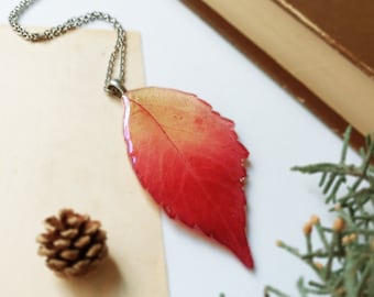 Fall necklace, Dried leaf necklace, Multicolor necklace, Fall leaf jewelry, Red leaf necklace, Autumn leaf necklace, Original gift for women