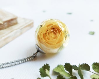 Yellow rose flower necklace, Real rose flower necklace, Yellow rose jewelry, 40th birthday gift for her, Yellow floral necklace, Sister gift