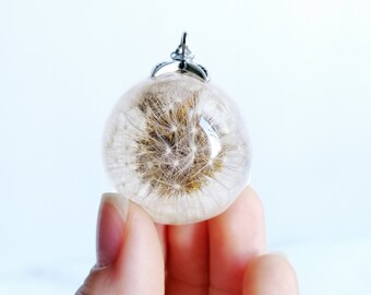 Resin Necklace, Real Dandelion Necklace, Resin sphere necklace, Meaningful gift for her Clear resin necklace Wish necklace Dandelion jewelry