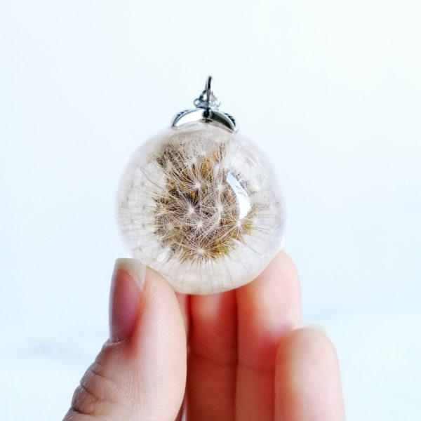 Resin Necklace, Real Dandelion Necklace, Resin sphere necklace, Meaningful gift for her Clear resin necklace Wish necklace Dandelion jewelry