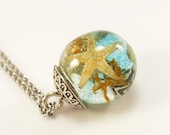 Real Starfish necklace, Aqua ocean life jewelry, Mermaid jewelry for women, Beach lovers gift, Starfish and shells jewelry, Mermaid necklace