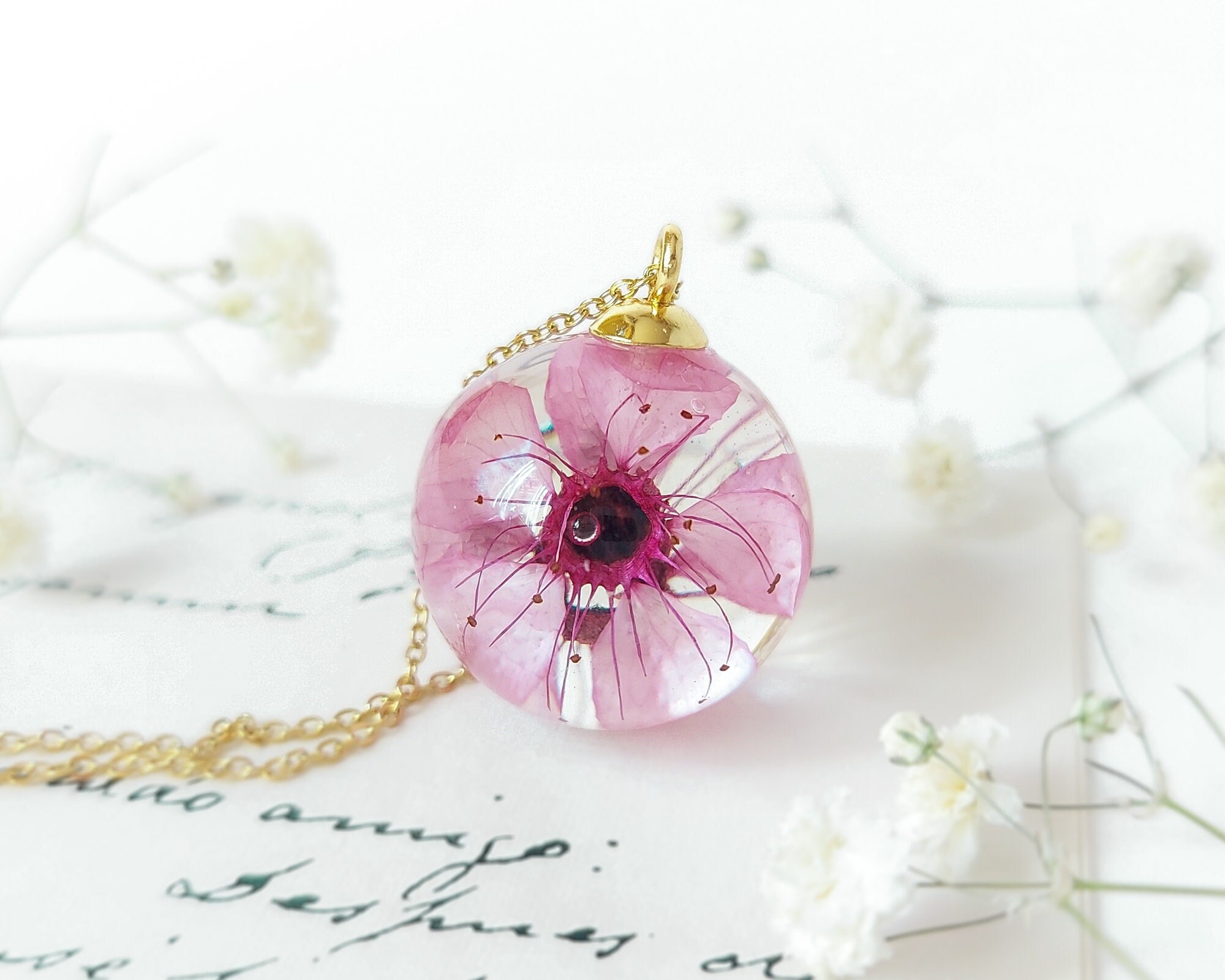 Pink Gemstones Lariat, Cherry Blossom Sakura Japanese Jewelry, Cluster Pendant Necklace, 14K Gold Filled