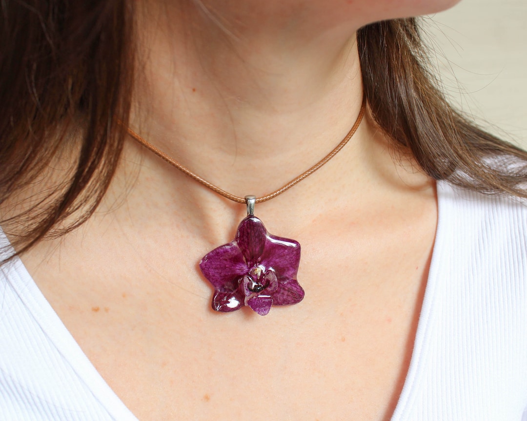 Orchid Necklace Choker Real Flower Resin Necklace Purple Flower Necklace Pressed Orchid Flower Necklace Birthday Gifts for Her Unique Etsy
