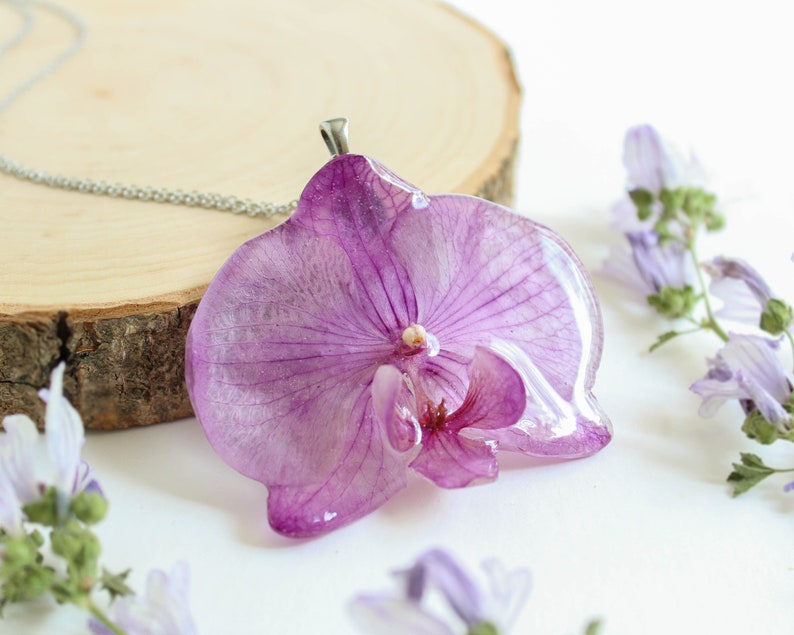 Real flower necklace, Pressed orchid necklace, Orchid jewelry for women, Large choker necklace, Statement flower necklace, Gifts for women image 3