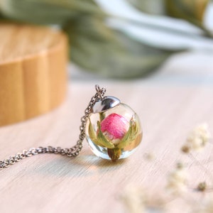 Cute rose necklace, Tiny flower necklace, Real flower necklace, Dainty pink necklace, Cute gift for girlfriend, Floral pendant necklace image 2