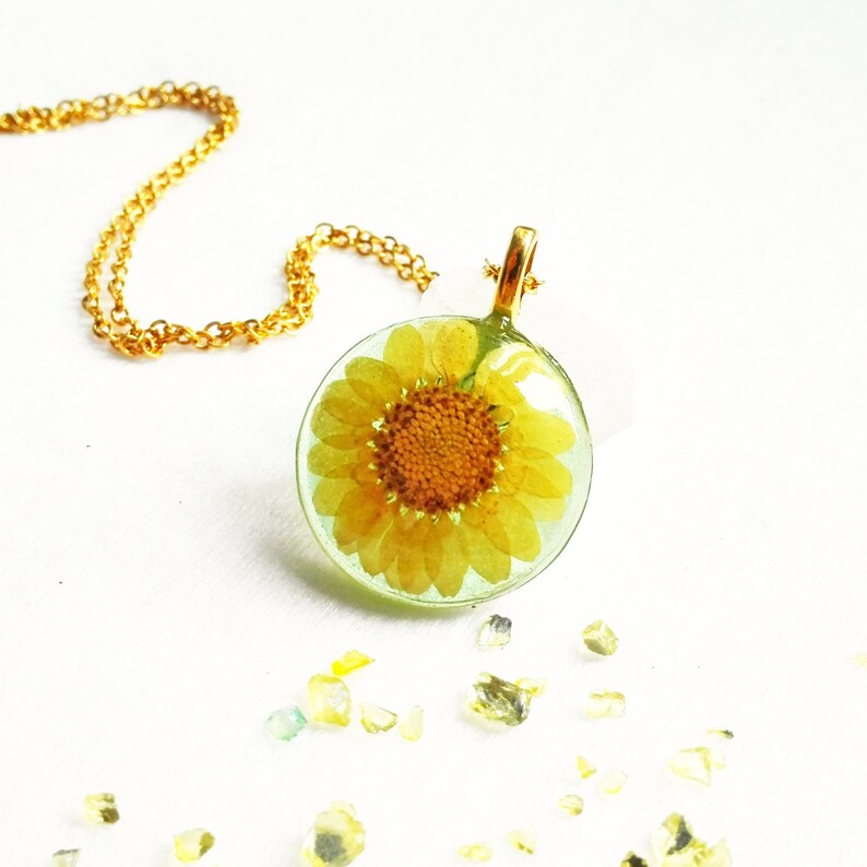 Real Flower Necklace Yellow Flower Jewelry Rustic Necklace Etsy